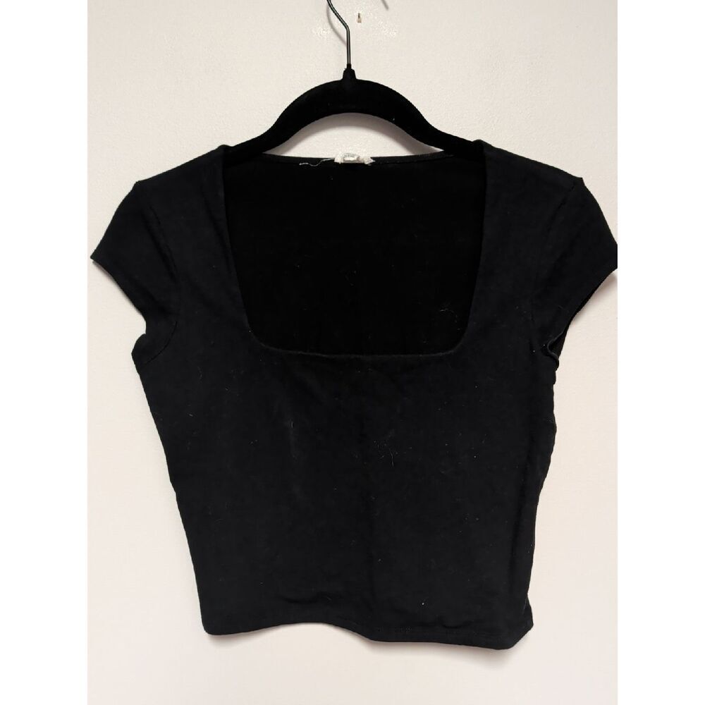 Garage Black Square-Neck Crop Top with Short Sleeves